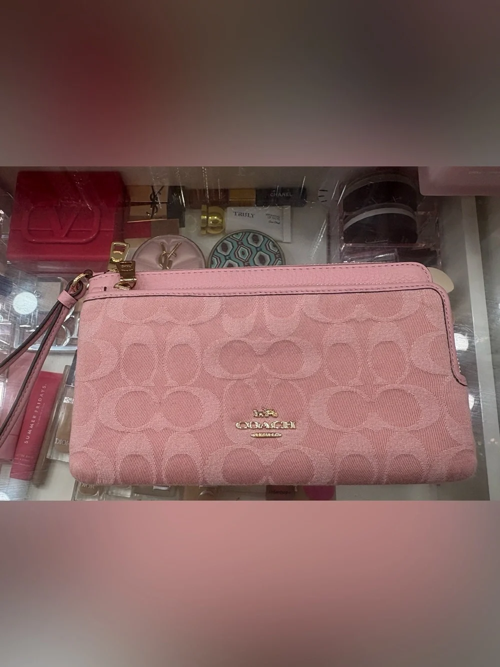Coach doble zip wallet in signature denim